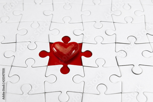 Red heart and Puzzle, love concept 
