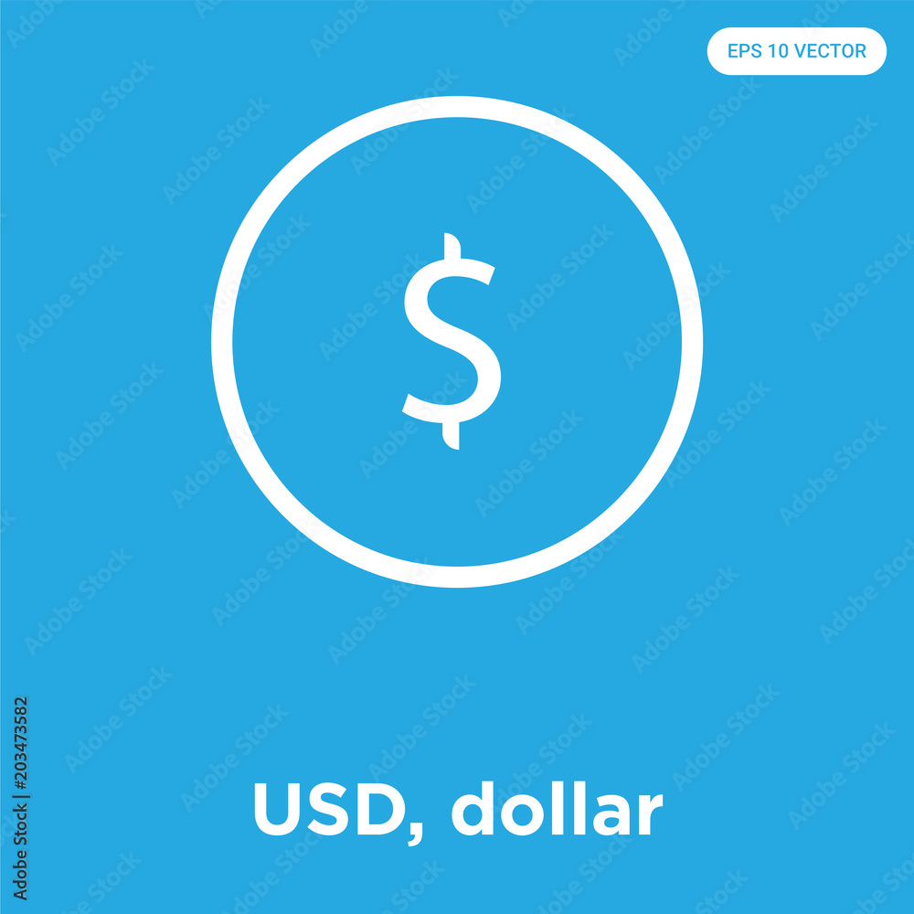 USD, dollar icon isolated on blue background USD, dollar icon isolated on blue background