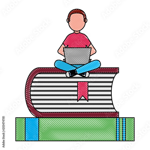 man with laptop and books character vector illustration design photo