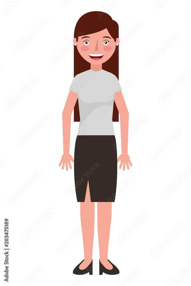 Fototapeta premium smiling woman standing character in skirt clothes vector illustration