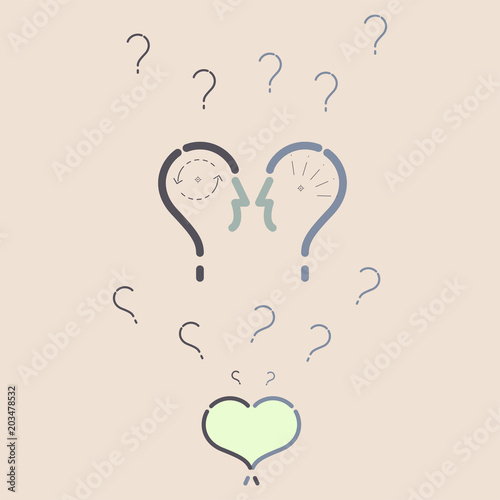 Question mark represent problems, leading to conflict. We can solve the problem and avoid conflict by adjusting attitude, to understand each other. Adjust attitude concept. Vector illustration.