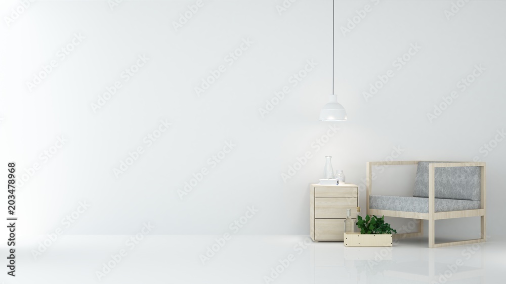 Fototapeta premium The interior relax space 3d rendering and white background minimal japanese 