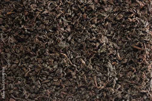Dark Loose Leaf Tea Background, Black Golden Leaves Blend Texture Pattern Closeup Detail, Horizontal Large Detailed Textured Macro Wallpaper