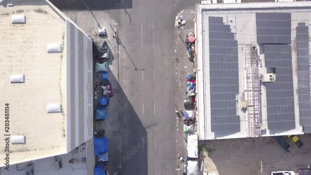 Drone Above Skid row Downtown Los Angeles