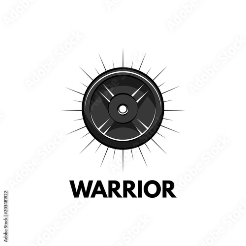Fitness badge. Disk weight, barbell disk. Bodybuiding, Sport for life inscriptions. Sport icon Vector.