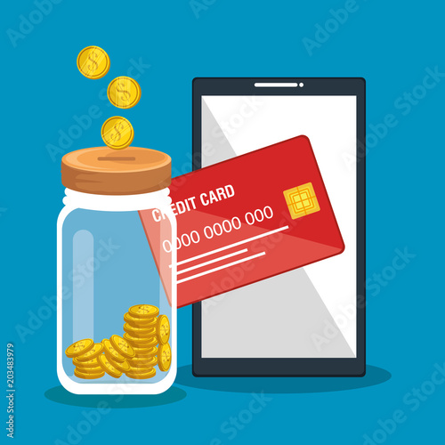 save money on line with smartphone vector illustration design