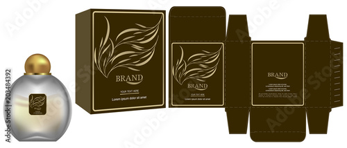 Packaging design, Label on cosmetic container with black and gold luxury box template and mockup box. illustration vector.