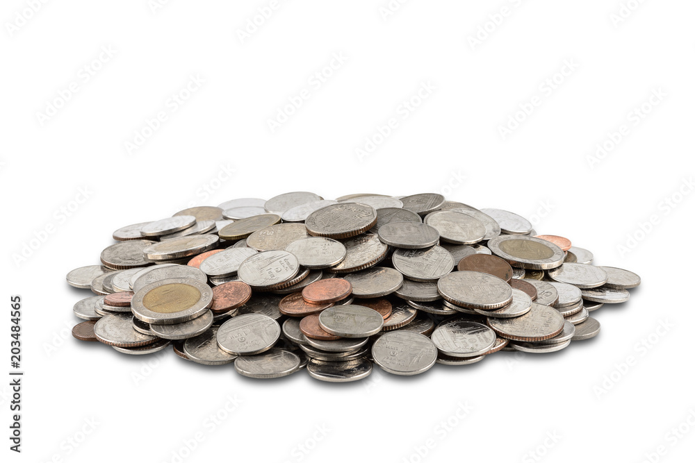A pile of coins isolated on white background A pile of coins isolated on white background