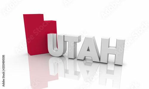 Utah UT Red State Map Word 3d Illustration