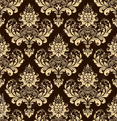 Wallpaper in the style of Baroque. A seamless vector background. Black and gold floral ornament. Graphic pattern for fabric, wallpaper, packaging. Ornate Damask flower ornament