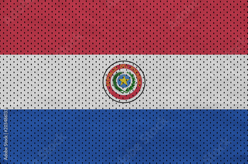 Paraguay flag printed on a polyester nylon sportswear mesh fabri photo