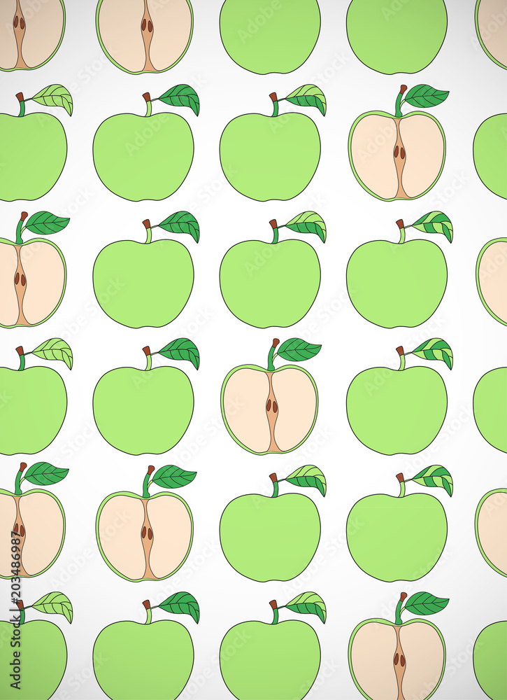 © Zinako - Vertical card with cartoon green apples.