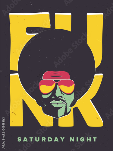 Disco party event flyer. Collection of the creative vintage poster. Vector retro style template. Black man in sunglasses.