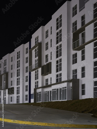 Vacant newly constructed apartment buildings near car factories somewhere in Mexico.