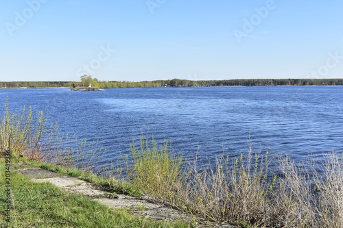 landscape  wide river  horizon  shore  blue sky