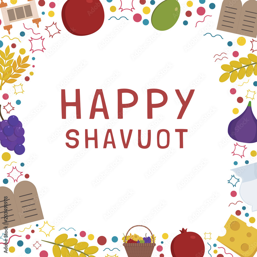 Frame with Shavuot holiday flat design icons with text in english Frame with Shavuot holiday flat design icons with text in english