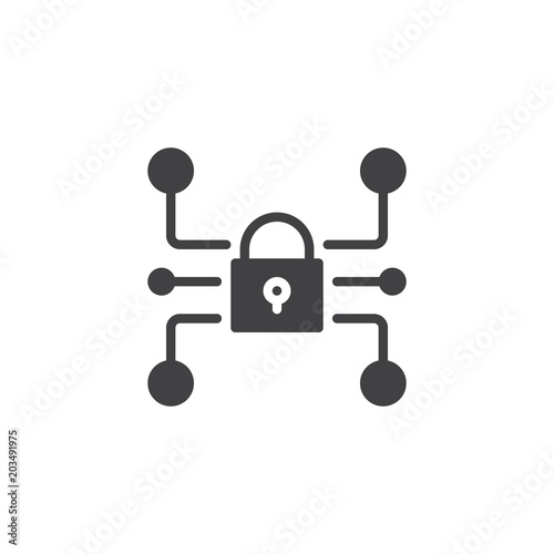 Cyber security vector icon. filled flat sign for mobile concept and web design. Lock media network data protection simple solid icon. Symbol, logo illustration. Pixel perfect vector graphics