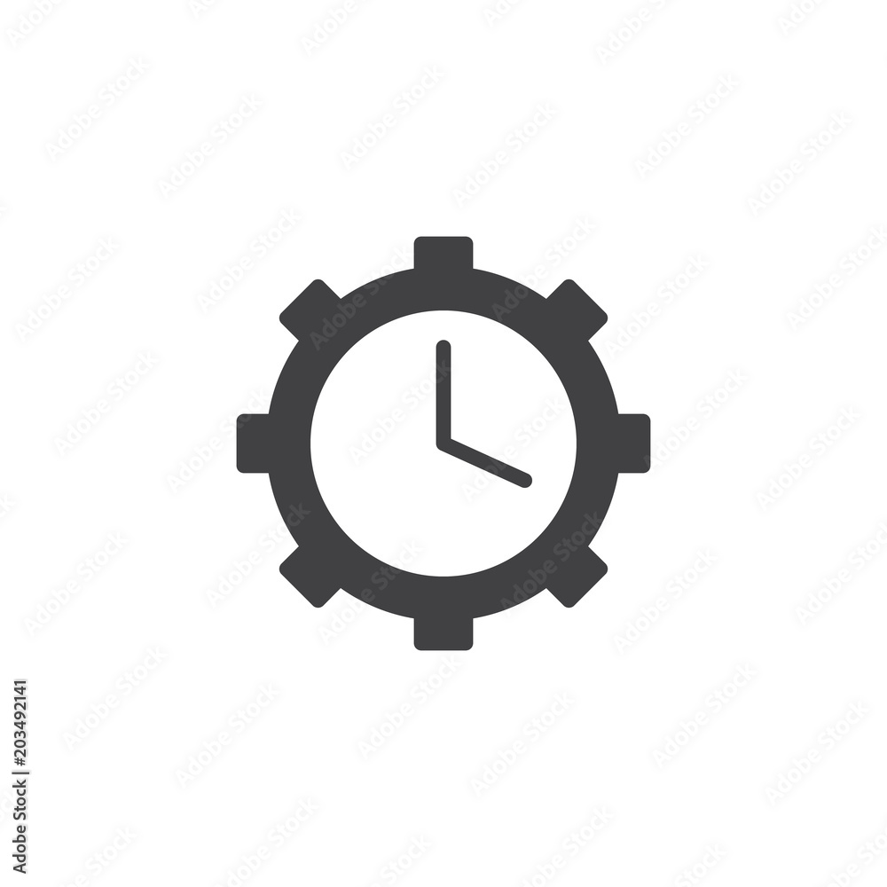 Clock gear vector icon. filled flat sign for mobile concept and web design. Time Management simple solid icon. Symbol, logo illustration. Pixel perfect vector graphics Clock gear vector icon. filled flat sign for mobile concept and web design. Time Management simple solid icon. Symbol, logo illustration. Pixel perfect vector graphics