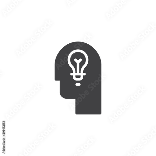 Lamp in head vector icon. filled flat sign for mobile concept and web design. Head with idea light bulb simple solid icon. Symbol, logo illustration. Pixel perfect vector graphics