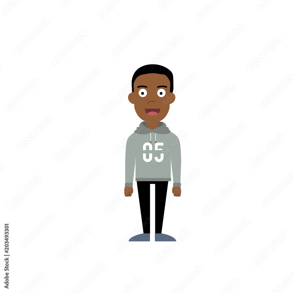 Cool young african american boy with hoodie character Cool young african american boy with hoodie character