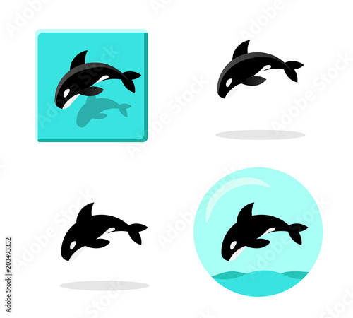 Set of Killer whale icons in flat style vector art