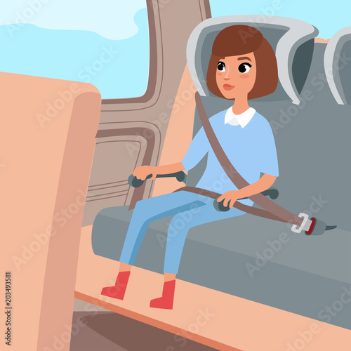Cute little girl sitting on the back seat of car