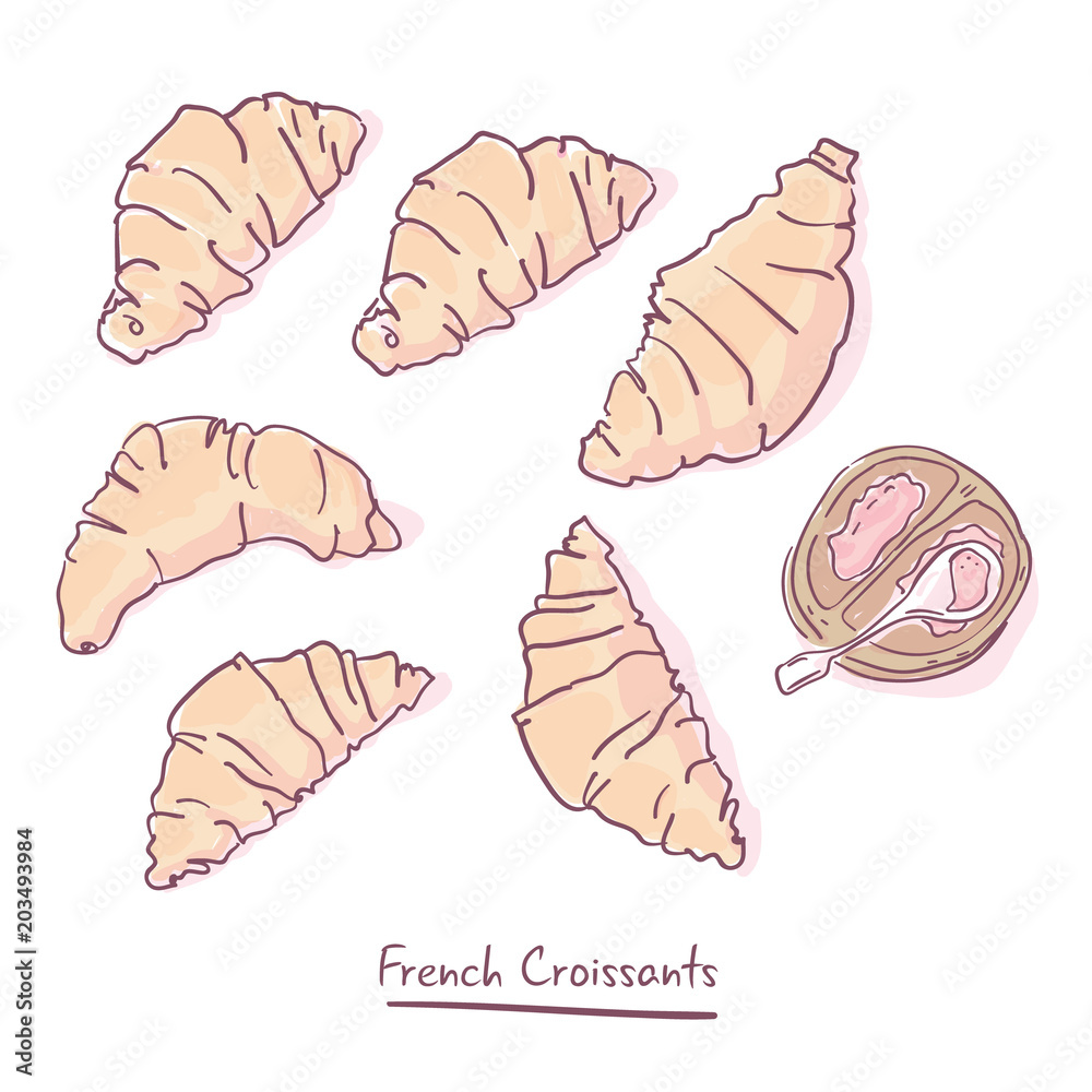 Vector set of french croissants isolated on white
