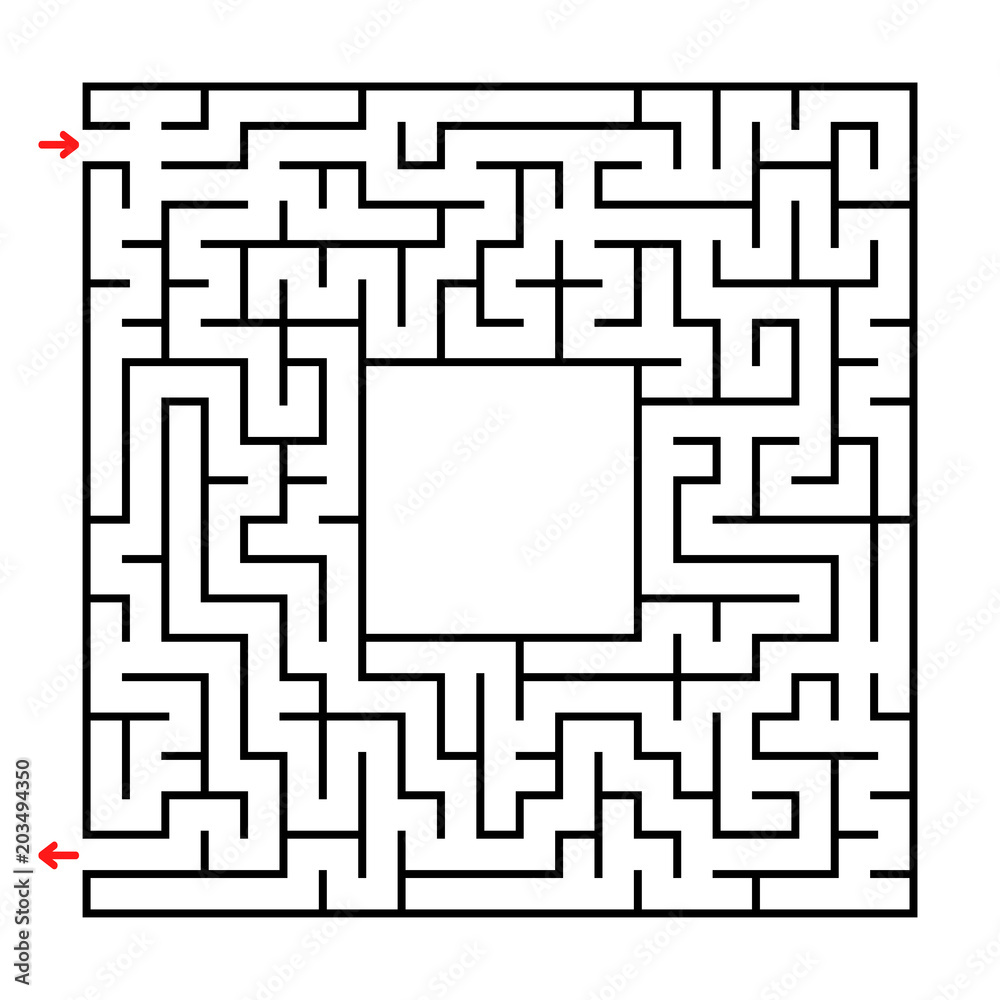 Abstract square maze. Developmental game for children. Simple flat vector illustration isolated on white background. With a place for your image.