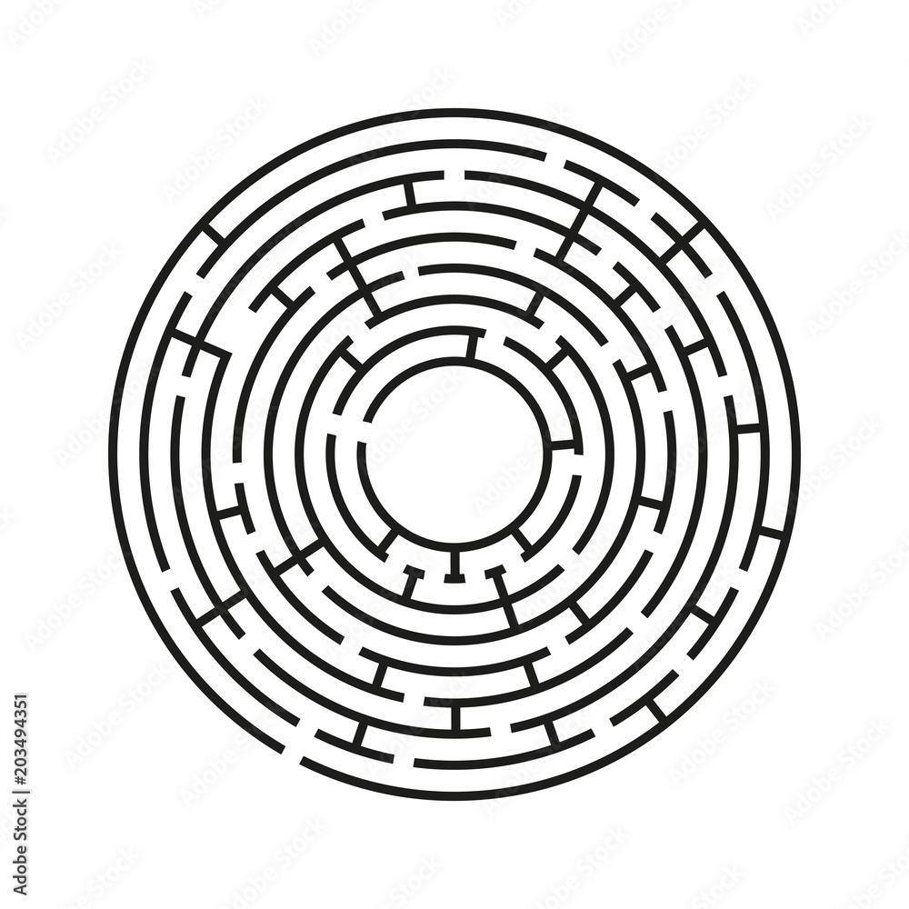 Abstract round maze. An educational game for children and adults. Simple flat vector illustration isolated on white background. Abstract round maze. An educational game for children and adults. Simple flat vector illustration isolated on white background.