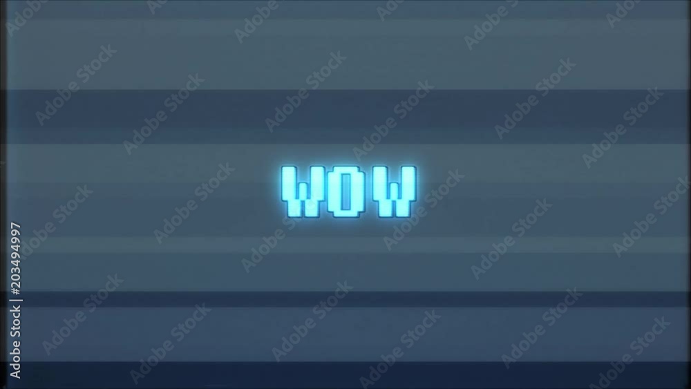 retro videogame WOW word text computer tv glitch interference noise screen animation seamless loop New quality universal vintage motion dynamic animated background colorful joyful video m