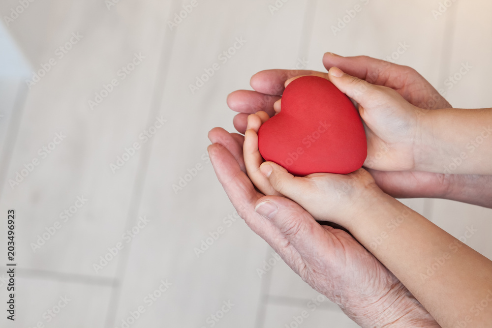 Hands with red heart. Gving concept. Love concept. Mother's day..