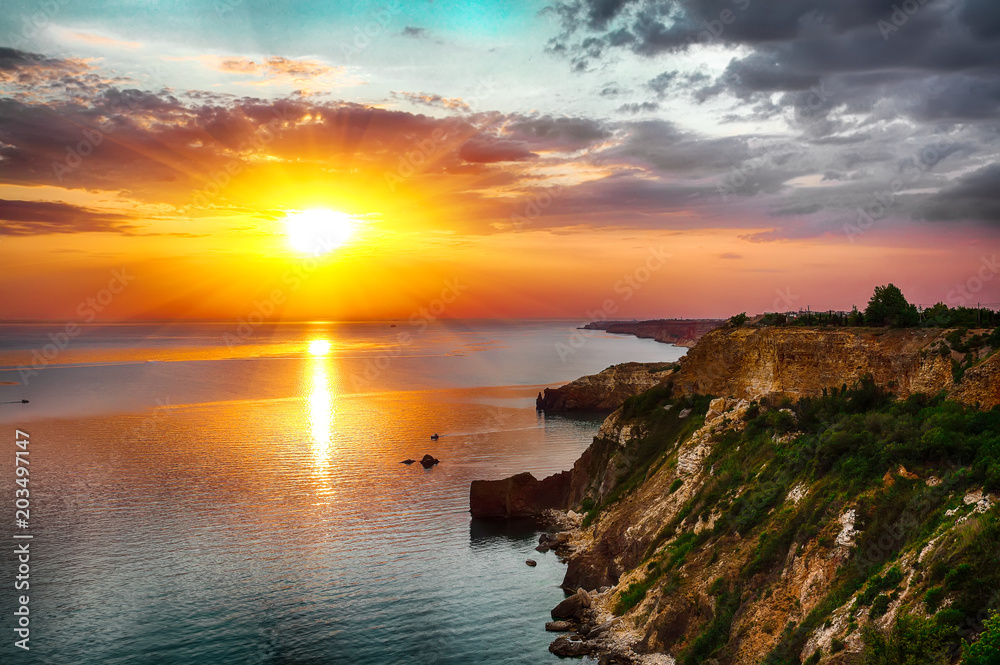 Dramatic sunset at cape Fiolent. Crimea