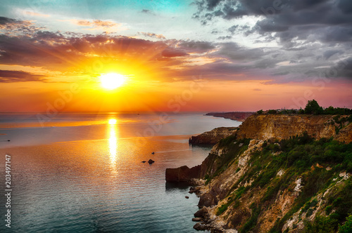 Dramatic sunset at cape Fiolent. Crimea