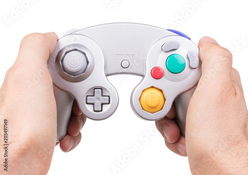 Video game controller on white background