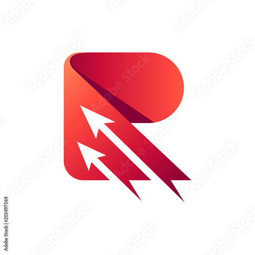 Letter R With Arrow, Initial Letter Logo