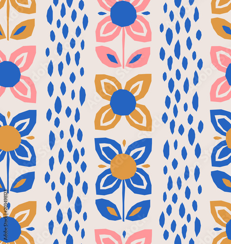 seamless pattern with flowers in scandinavian style