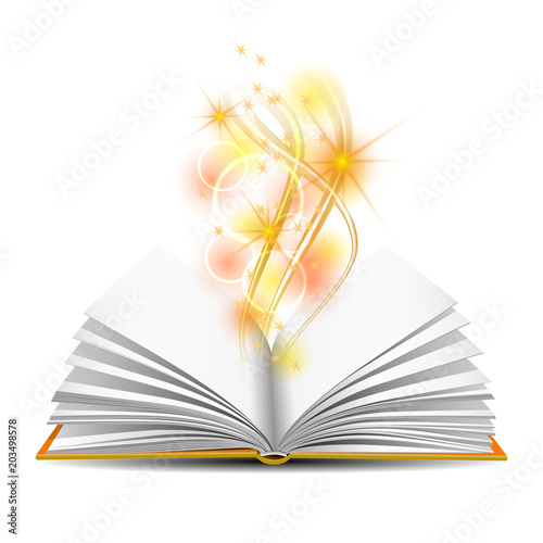 Open book with magic light