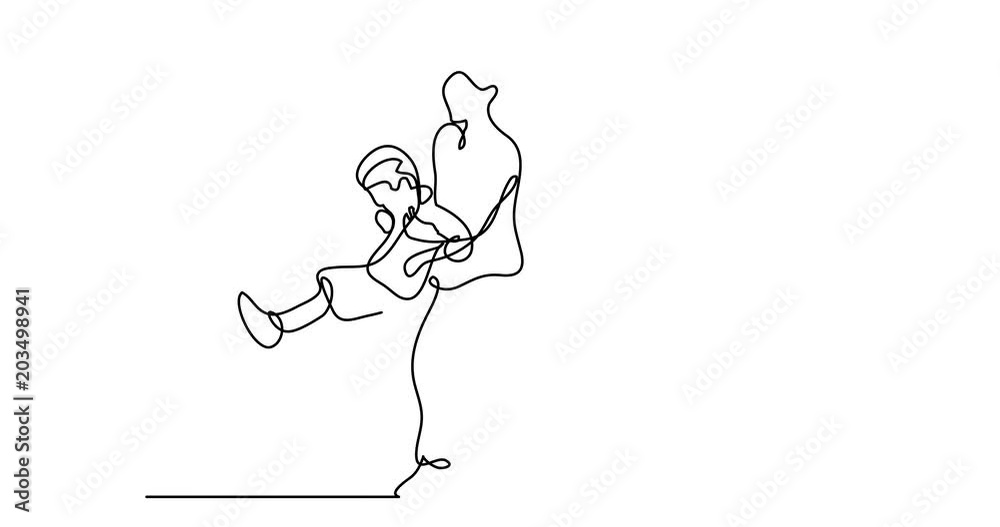 Self drawing animation of continuous line drawing of mother playing with son Self drawing animation of continuous line drawing of mother playing with son