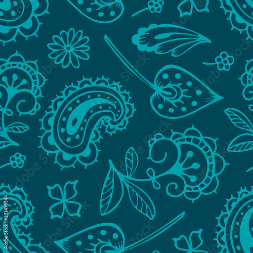 seamless pattern with paisley and oriental motifs
