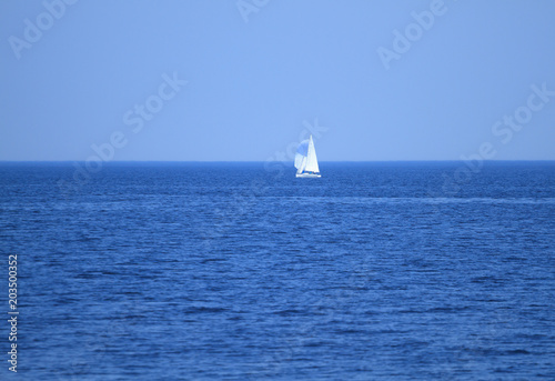 White sails of yachts on the sea