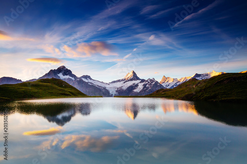 Great view of the snow rocky massif. Location Bachalpsee in Swiss alps  Grindelwald valley.