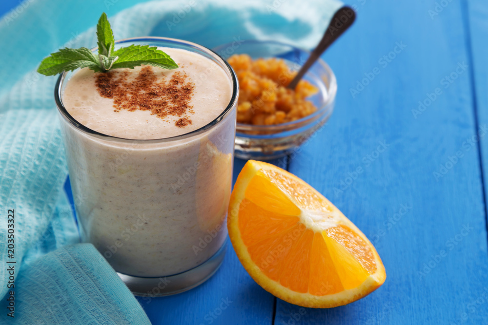 Orange milkshake with cinnamon and mint Orange milkshake with cinnamon and mint