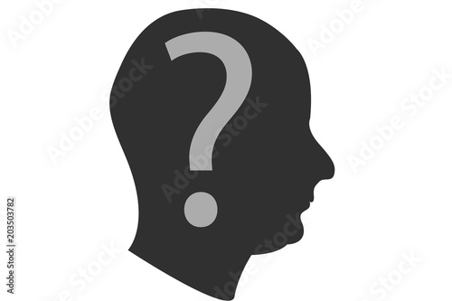 Cabeza con interrogante, pensamientos.