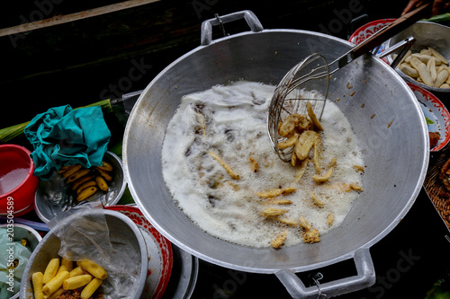 Fried Banana Thai Tradditional Food cooking vegetable oil very hot but yummy but very fat unhealthy food