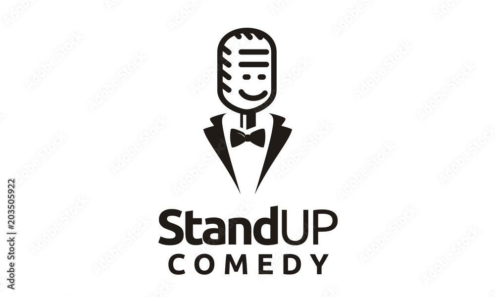 Stand Up Comedy logo design; Funny Smiling Microphone Face with bow tie ...