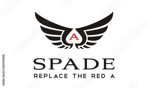 Wings Spade Ace Card negative space logo design 