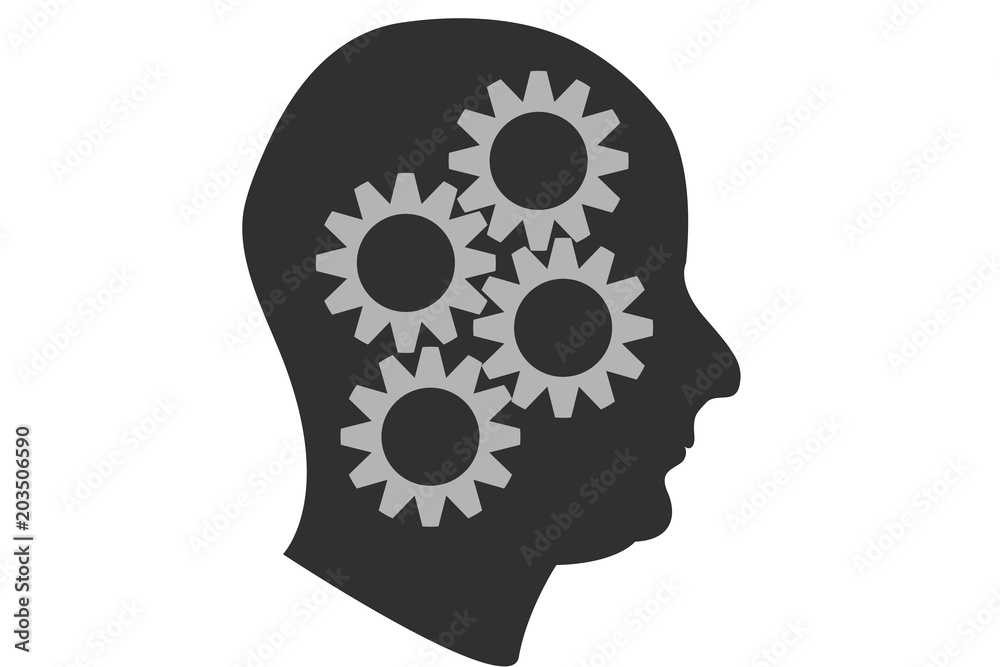 Cabeza con engranajes de pensamiento. Cabeza con engranajes de pensamiento.