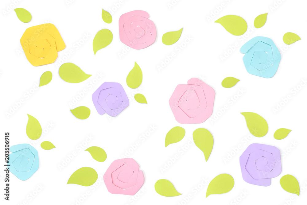 Rose pattern paper cut on white background - isolated