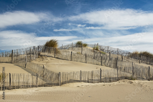 Fototapeta Naklejka Na Ścianę i Meble -  Windy day at the sand dune at French Mediterranean beach of Espiguette.