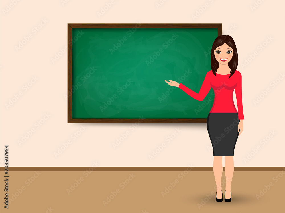 The teacher at blackboard with copy space showing. Vector illustration. The teacher at blackboard with copy space showing. Vector illustration.
